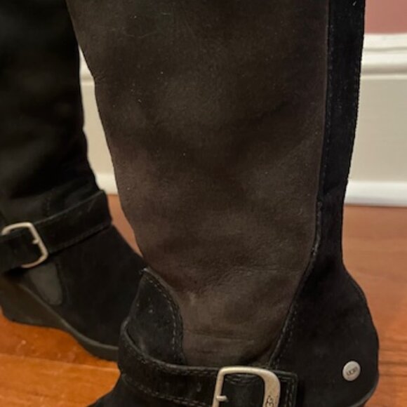 UGG Black Suede Mid-Calf Wedge Boots - Picture 6 of 16